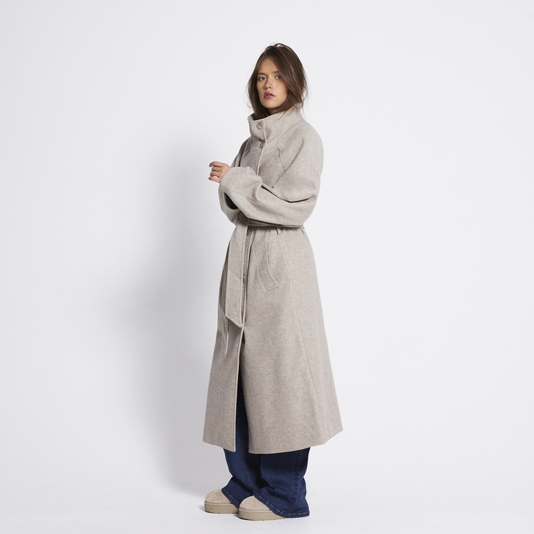 Long high-neck belted coat "Victoria" Beige